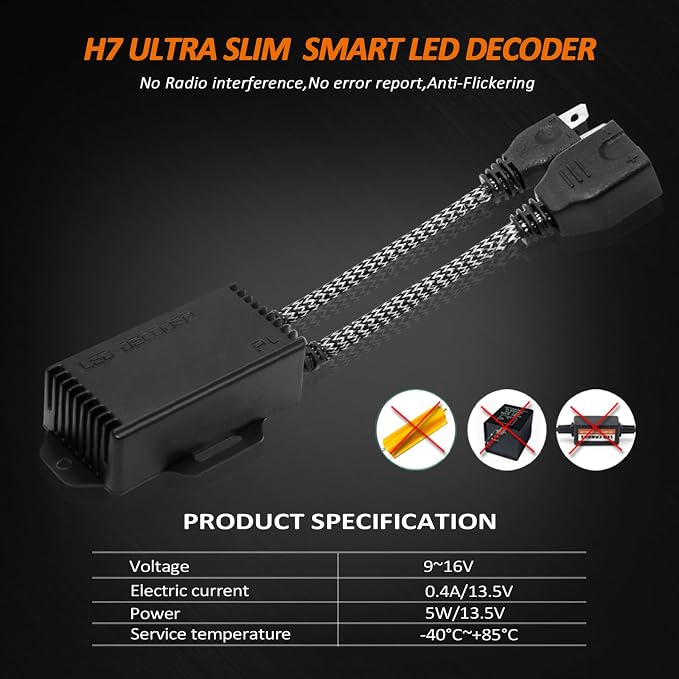 Bestview H7 LED light Canbus Decoder Kits Compatibility Anti Flickering Resistor Warning Canceler Pack of 2 | Plug and Play Smart Error Free Load Resistor Adapter Kits