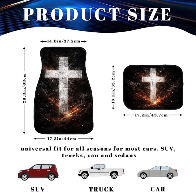 Vintage Jesus Cross Car Floor Mats Set of 4 Black Automotive Foot Mats Rugs Carpet for Car Non-Slip Auto Car Accessories Universal Fit Car Accessories for Truck