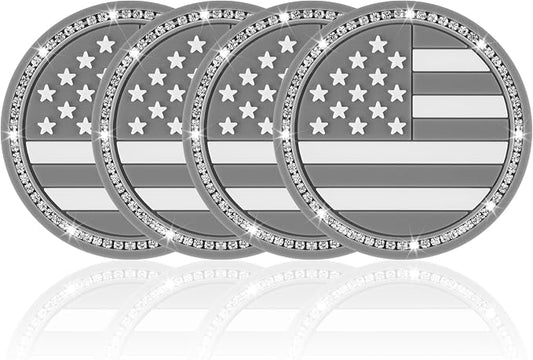 JUSTTOP Bling Car Cup Holder Coaster,4PCS American Flag Cup Holder Insert,Universal Non-Slip Cup Holders,Car Accessories Interior for Women and Man(Grey)
