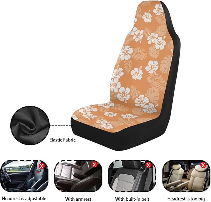 Hawaiian Florals Car Front Seat Covers for Women Set of 2 Tropical Car Seat Cover Elastic Polyester Protection Interior Accessories for Cars SUV Sedans