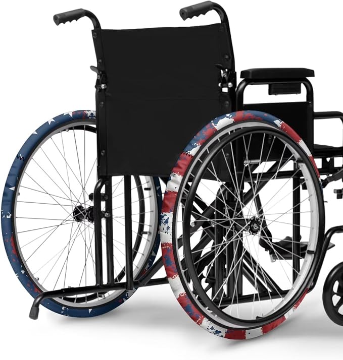 The Stars and Stripes Wheelchair Wheel Covers 2 Pack Wheelchair Tyre Covers Neoprene Wheel Cover for Transport Wheelchair Wheels, 24 Inch