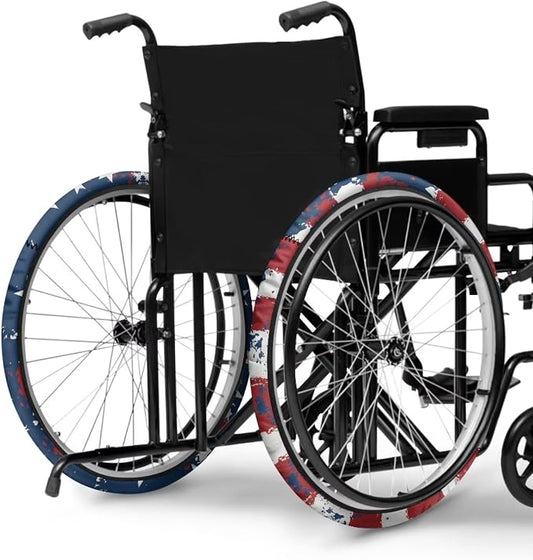The Stars and Stripes Wheelchair Wheel Covers 2 Pack Wheelchair Tyre Covers Neoprene Wheel Cover for Transport Wheelchair Wheels, 24 Inch