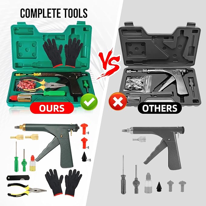 Tire Gun Plug Repair Kit Tire Gun Repair Kit Tire Plug Kit Heavy Duty Professional Car Tire Repair Kit with Plugs Tire Patch Kit Tire Puncture Repair Kit Tire Plug Repair Kit (Green)