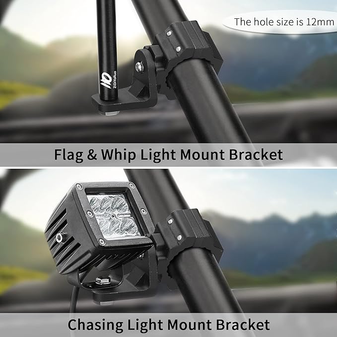ZIDIYORUO UTV Whip Light Mount for 1.75"-2" Roll Cage Bars, 2-Pack 3 Colors | CNC-Machined Aluminum Alloy · 360° Rotation · Flag & Light Bar Compatible · Works with Polaris RZR, Can-Am, Jeep
