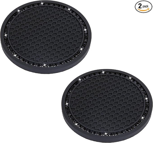 BFXM 2 PCS Bling Cup Holder Coasters for Car, 2.75 inch Diamond Universal Non-Slip Silicone Cup Holder Coasters, Sparkly Bling Car Accessories for Women(Black Diamond)