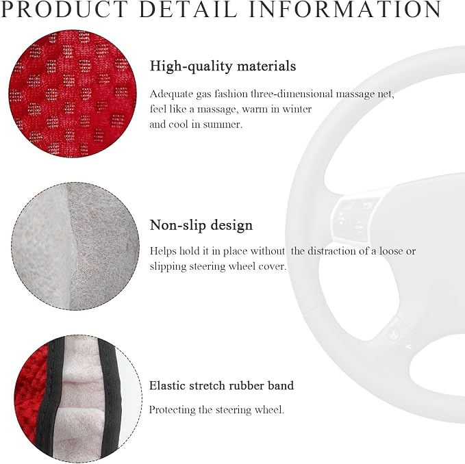 Yourkar Elastic Steering Wheel Cover, 15"×15" Comfy Breathable Stretch Steering Wheel Protector, Ice-Silk Cloth Polyester Steering Wheel Cover for Men Women, Car Accessories (Wine Red)