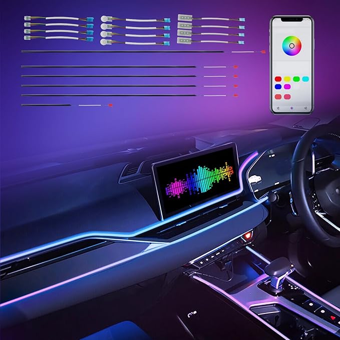 Car-Ambient-Lighting-Kit,RGB 18 in 1 256 LED with Wireless APP DIY Modes | Acrylic Interior Car LED Strip Light for Universal Cars