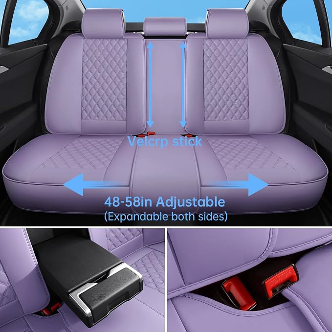 Car Seat Covers Full Set,5 Seat Leather Seat Covers for Cars,Front Seats and Back Seat Cover,Waterproof Car Seat Cushion Protectors,Universal Fit for Most Cars SUV Trucks (Purple, Full Set)