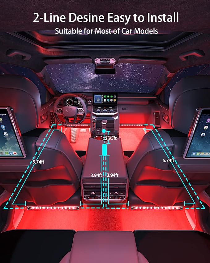 Keepsmile Interior Car Lights Accessories APP Control with Remote Music Sync Color Change RGB Under Dash Car Lighting with USB Charger 12V 2A Led Lights for Jeep Truck