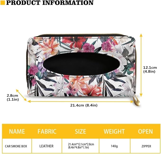 Tropical Floral Car Tissue Box Sun Visor Napkin Holder PU Leather Tissues Box Cover Universal Car Tissue Holder for Car Sedans SUV
