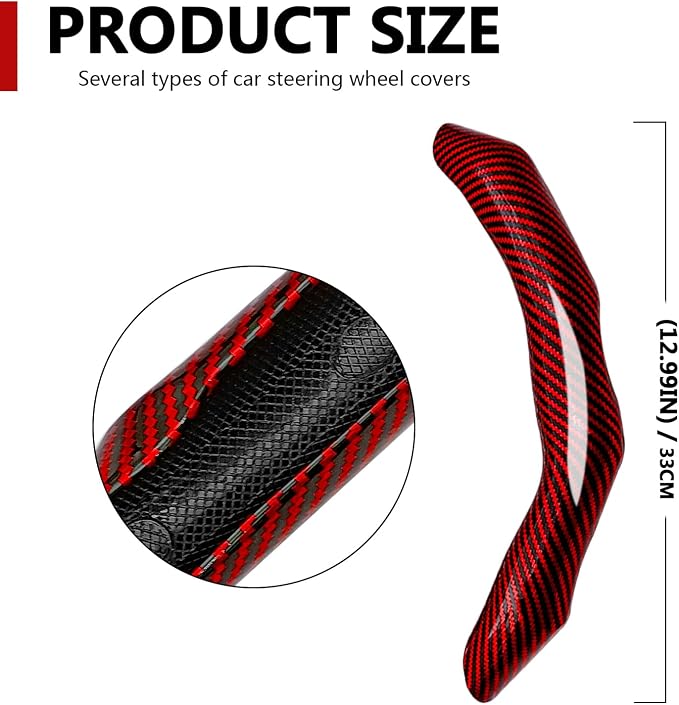 2Pcs Carbon Fiber Steering Wheel Cover, Cool Irregular Shape Grip & Anti-Slip Lining Segmented Design Steering Wheel Protector for Car Interior Accessory, Stylish & Sporty (Red)