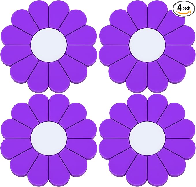 4-Pack Car Cup Holder Coaster Inserts, Daisy Shape, 2.75 Inch Non-Slip Silicone Cup Holder Insert, Universal Non-Slip Cup Holders, Car Accessories Interior for Women and Man (Purple)