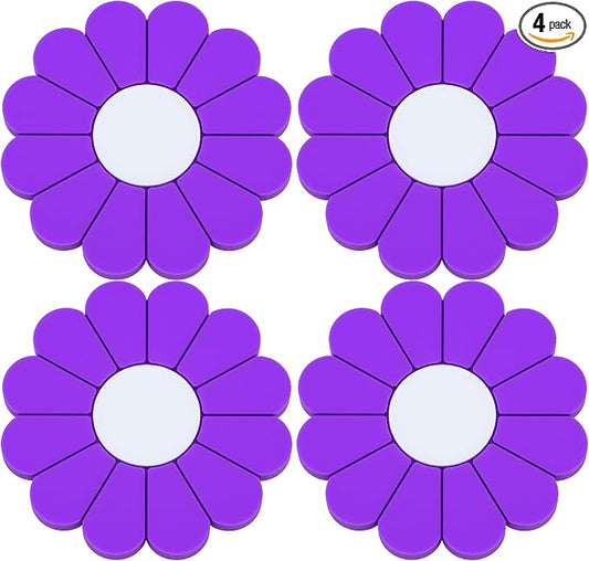 4-Pack Car Cup Holder Coaster Inserts, Daisy Shape, 2.75 Inch Non-Slip Silicone Cup Holder Insert, Universal Non-Slip Cup Holders, Car Accessories Interior for Women and Man (Purple)