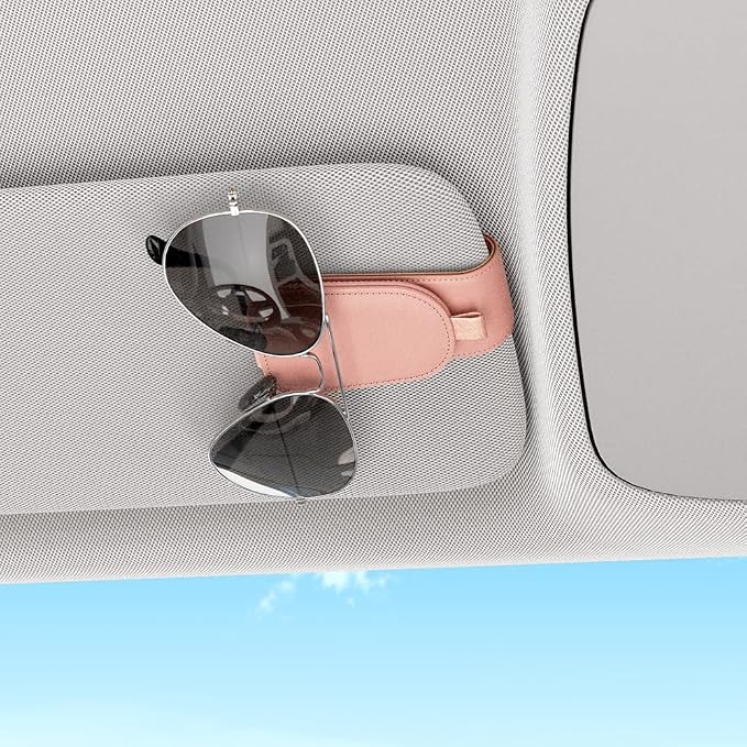 Sotfamily Sunglass Holder for Car Visor, Pink, 2 Packs | Suede Cloth, Magnetic, Organizer for Car Accessories