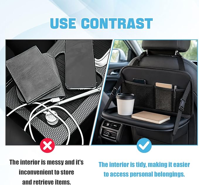 Car Backseat Organizer, Large Capacity Trunk Organizer for Cars, Detachable Automotive Back Seat Protector Kick Mat, Multi-Pocket Vehicle Seat Back Storage Bag, Car Accessories (With Tray)