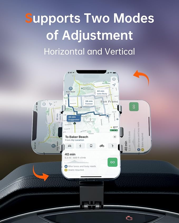 Car Phone Holder Mount Dashboard Upgrade 360 Degree Rotation Rear View Mirror and Sun Visor Multifunctional Clip Design Car Universal Phone Mount Compatible with 4-7 inch cellphones