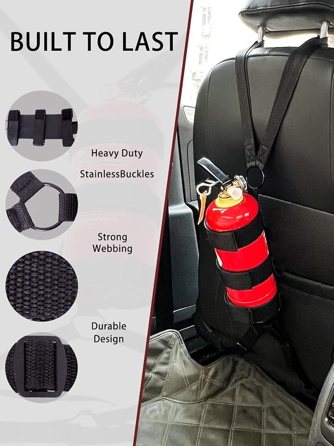 1-Pack Car Fire Extinguisher Bracket：Adjustable Extinguisher Mount Strap for 2.5-3.3lb Extinguisher Use for Universal Truck ATV Car & More Car Roll Bar Fire Extinguisher Mount Holder