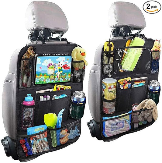ZIMISI Car Backseat Organizer, Oxford Cloth Kick Mats Back Seat Protector with 9 Pockets & Clear Tablet Holder, Universal Waterproof Car Road Trip Essentials Storage Accessory (2PCS)