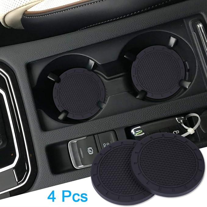 Car Coasters, Wisdompro 4 Pack PVC Car Cup Holder Insert Coaster - Anti Slip Universal Vehicle Interior Accessories Cup Mats for Women(2.75" Diameter, Black)