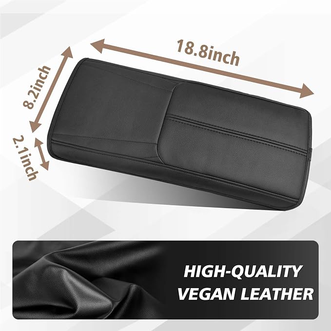 Muslogy Center Console Armrest Cover Fit for Toyota Camry 2025 2026 Accessories, Comfort Armrest Pad Console Lid Cushion Vegan Leather Regular Thick(Black/Black Trim)
