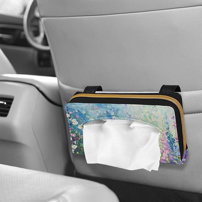 Blue Floral Sun Visor Tissues Box Cover for Car PU Leather Premium Car Tissue Box Holder Universal Napkin Holder