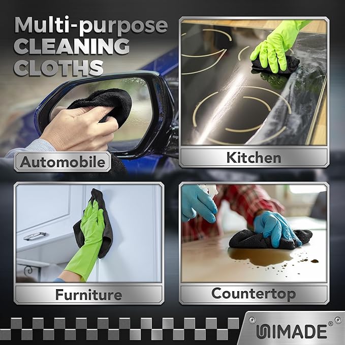 UNIMADE Microfiber Cleaning Cloth, 400 Pack Microfiber Towels for Cars Commercial Grade Work Rags Bulk Detailing Cloth for Automotive Bar Mechanic Restaurant Garage Housekeeping, 11.5"x 11.5", Black