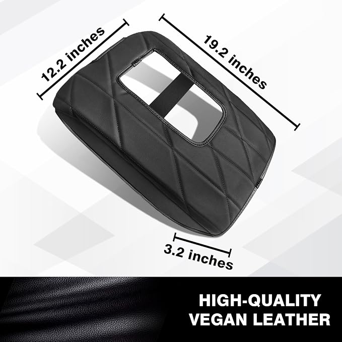 Muslogy Center Console Armrest Cover Fit for Toyota Tundra 2014-2021 Accessories, Comfort Armrest Pad Console Lid Cushion Vegan Leather Regular Thick(Bucket Seat ONLY)