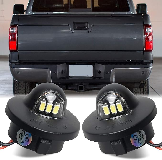 LED License Plate Lights Tag Light Lamp Assembly Compatible with Ford F150 F250 F350 Super Duty Ranger Explorer Bronco Excursion Expedition, 6500K Black, Pack of 2