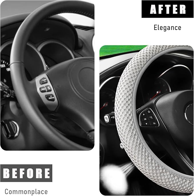 Wevdn Elastic Stretch Steering Wheel Cover, 15"×15" Microfiber Breathable Ice Silk Steering Wheel Protector, Anti-Slip Elastic Steering Wheel Cover for Men Women, Car Accessories (Gray)