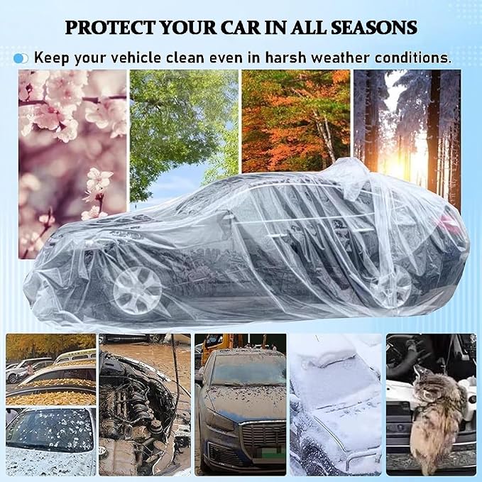 Universal Plastic Car Cover, Fully Enclosed Sealed Car Flood Cover, 13x23 ft Universal Plastic Car Cover, Reusable PE Material
