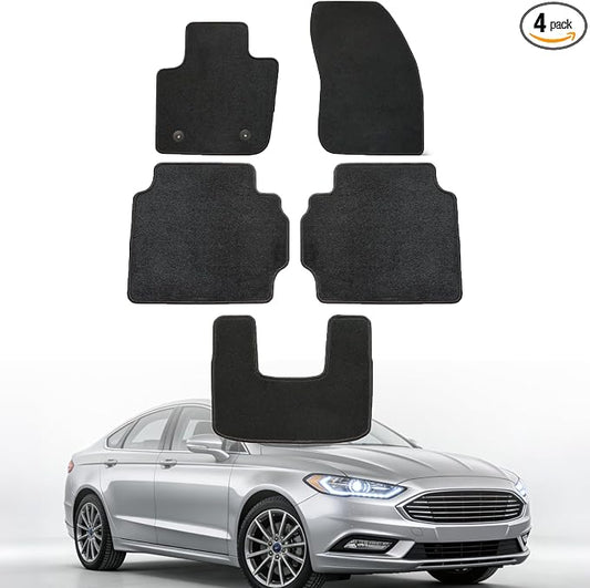 GXARTS Car Velour Carpet Floor Mats Compatible with Ford Fusion 2013 2014 2015 2016 2017 2018 2019 2020 | Front & Rear Set Carpet Floor Liners, All-Weather Protection with Anti-Skid Retaining Buckle