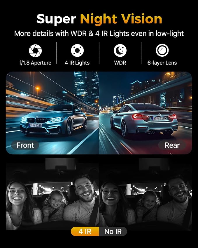 GKU 4K 3 Channel Dash Cam Front and Rear Inside, 3" IPS Screen, 5.8GHz WiFi Dash Camera for Cars, Built-in GPS, G-Sensor, 64GB Card Included, 24H Park Mode