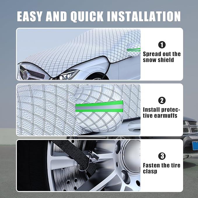 1 PC Car Half Car Cover Sunshade, Windshield Hood Front Window All-Season Protection Waterproof Dustproof Frostproof Car Cloth, Outdoor Foldable Protective Cover, Universal for Cars (Silver)
