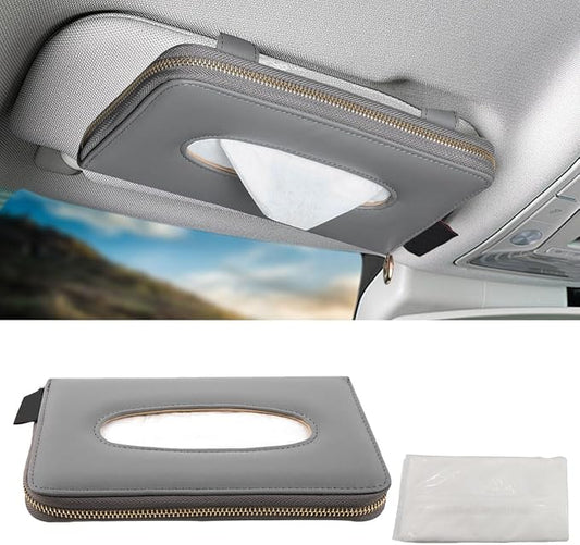 Car Tissue Holder, Car Sun Visor Tissue Box Holder, Car Backseat Paper Carton, Leather Car Tissue Napkin Case, Universal Car Hanging Paper Towel Clip for SUV, RV, Truck (Grey)