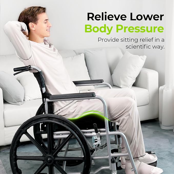 AUVON Anti-Slip Wheelchair Cushions with Front High Rear Low & Hump Design, Ergonomic Seat Cushion to Optimize Sitting Posture, Chair Cushions Relieve Sciatica, Back, Pressure Sore & Ulcer Pain | Ergonomic Chair Cushion with U-Cutout for Tailbone, Back...