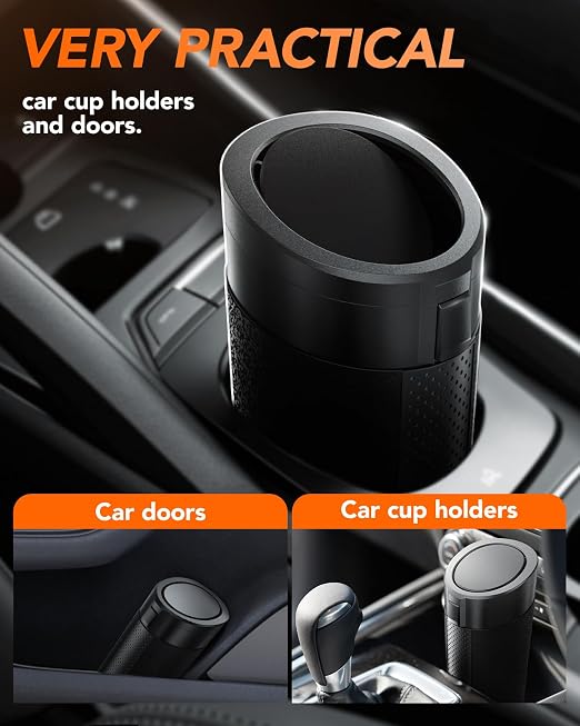 Small Car Trash Can Bin with Lid,Mini Vehicle Leakproof Garbage Can, for Car Cup Holder and Side Door, with 80 Attached Trash Bags