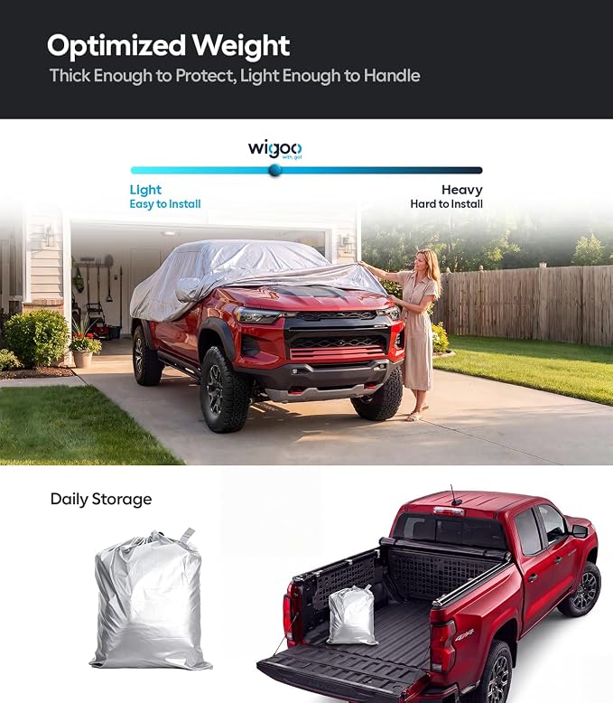 Wigoo Chevrolet Colorado Car Cover 2003-2026, Custom Fit Waterproof All Weather Outdoor Full Exterior Truck Cover, Windproof UV Rain Snow Dust Protection, Paint-Safe Lining, Door Zipper