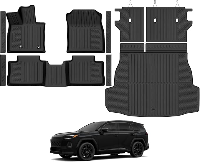 Custom Fit Floor Mats for 2026 Toyota RAV4 PHEV (Plug-in Hybrid) | All Weather TPE Floor Liners & Trunk Mat & Backrest Mats & Door Sill Guard | Odorless Full Set Interior Accessories