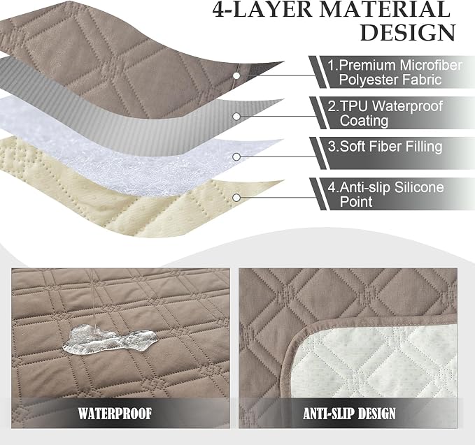 Genina Waterproof Recliner Chair Covers, Recliner Cover for Dog Pets Friendly, Washable Antislip Reclining Chair Cover Furniture Protector, Sofa Slipcover for Living Room(23.6inch/Taupe)