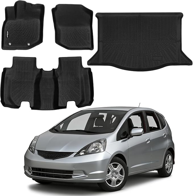 Compatible with Honda Fit 2009-2013 Floor Mats & Cargo Liner,All Weather Protection,Anti-Slip TPE Floor Mats & Trunk Mat for Fit 2009 2010 2011 2012 2013 Accessories