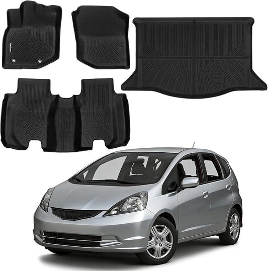 Compatible with Honda Fit 2009-2013 Floor Mats & Cargo Liner,All Weather Protection,Anti-Slip TPE Floor Mats & Trunk Mat for Fit 2009 2010 2011 2012 2013 Accessories