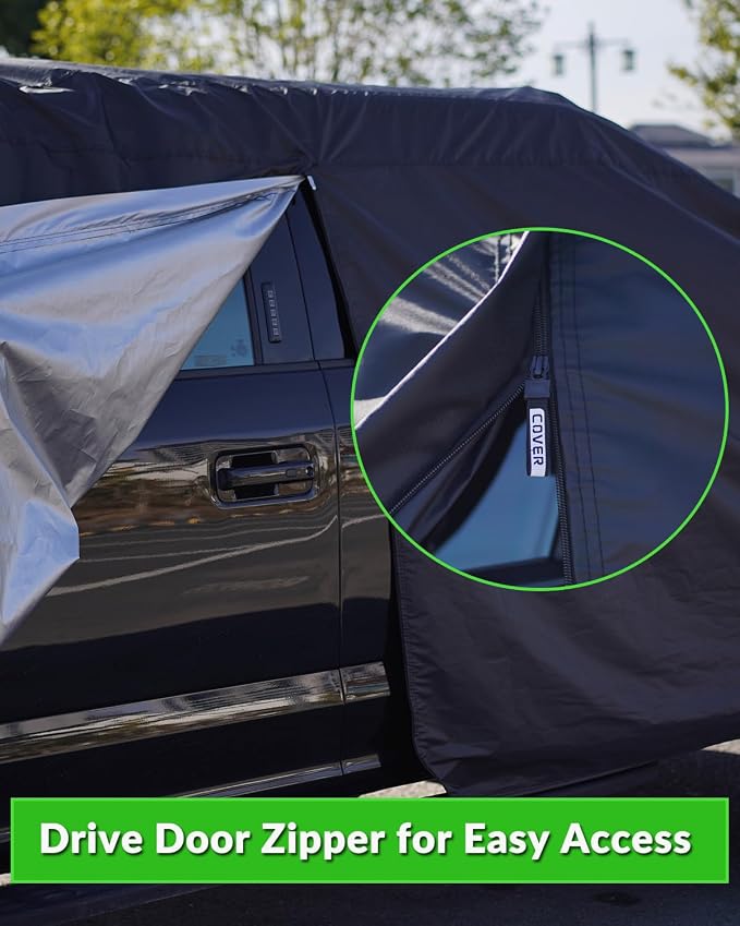 Waterproof Pickup Truck Cover, All Weather Outdoor Protection | Fits Ford F-150, Chevy Silverado, Ram 1500 & Trucks Up to 210"，Full Protection，Windproof Design，Heavy-Duty Fabric
