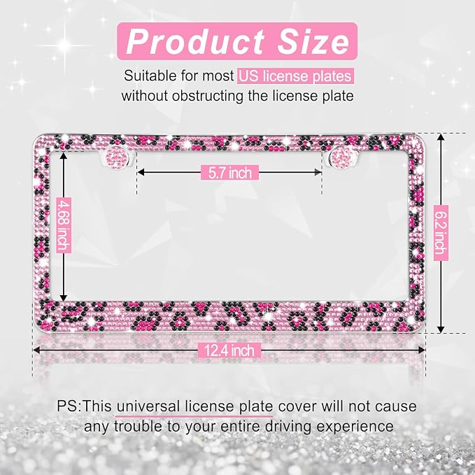 Amiss Bling License Plate Frame for Women, 2Pack Rhinestone Handcrafted Crystal Premium Stainless Steel, Stainless Steel Car Decorative Accessories with Diamond Sparkle Glitter Caps