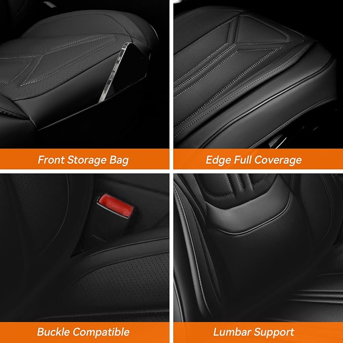 Car Seat Covers Front Seats Black, Premium Leather Car Seat Covers, Waterproof and Breathable Seat Covers, Universal Car Seat Protector Fit for Cars, Trucks, SUVs, Pick-ups