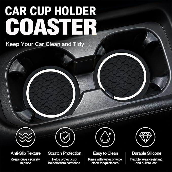 4PCS Car Cup Holder Coasters - 2.75 Inch Non-Slip Insert Water Bottle Holder Pads, Dustproof Automotive Interior Accessories Mat, Universal for Vehicles, Trucks, RVs (White)