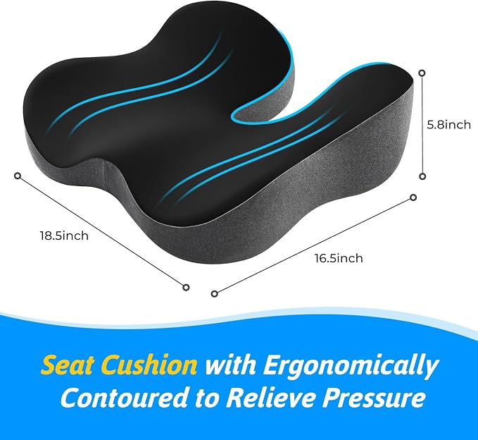 Dreamer Car Seat Cushion for Tailbone & Sciatica Pain Relief | Certified & Ergonomist-Designed,Tapered Front Edge Reduces Thigh Pressure,Wide Memory Foam for Office Chair, Car, Wheelchair