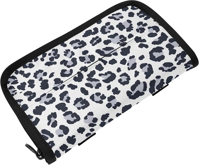 Grey Leopard Print Car Tissue Holder Durable Napkin Holder Hanging Tissue Holders Case Car Tissues Bag for Sun Visor Seat Back Universal Auto