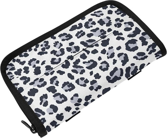 Grey Leopard Print Car Tissue Holder Durable Napkin Holder Hanging Tissue Holders Case Car Tissues Bag for Sun Visor Seat Back Universal Auto