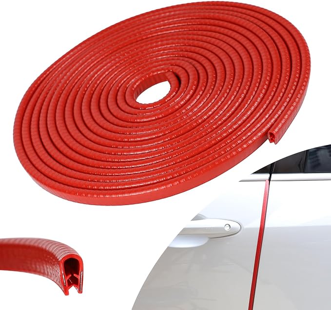 Wuyaoyao 13.1Ft (4M) Car Door Edge Guards, Rubber U Shape Automotive Door Entry Guard Protector Strip, No Glue Required, Universal Vehicle Doors Edge Trim, Exterior Car Accessories (Red, 13.1FT)