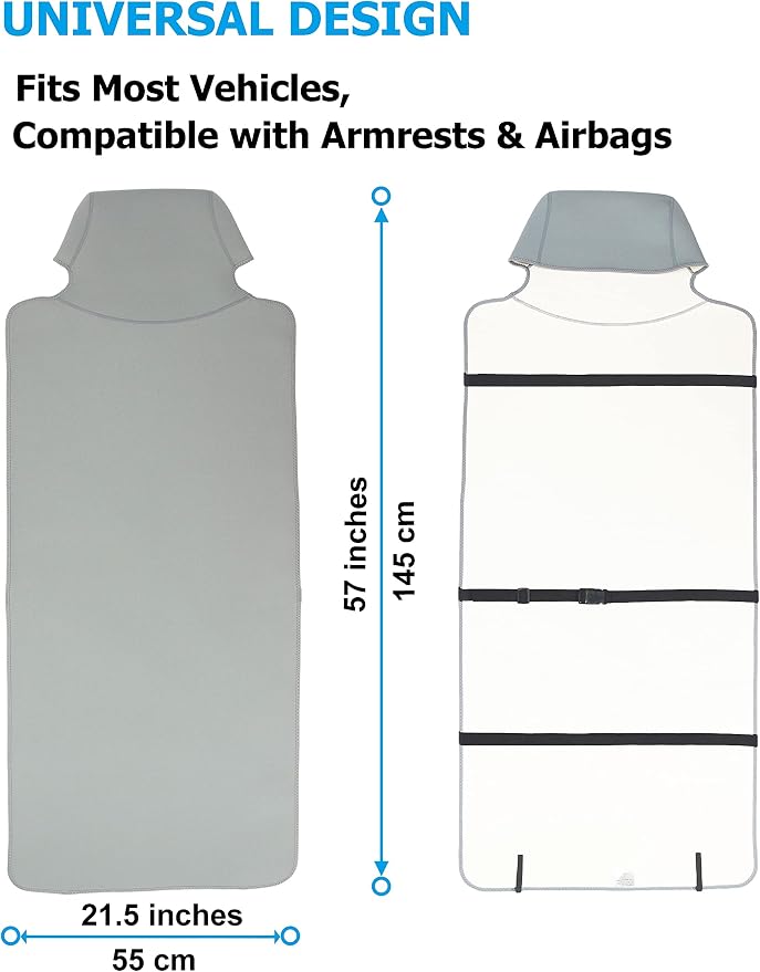 Waterproof Stain Resistant Car Seat Cover for Automotive Van Trucks and SUVs Durable Neoprene Non-Slip Seat Protector with Quick Install Design Perfect for Post Gym Yoga Workout-Grey